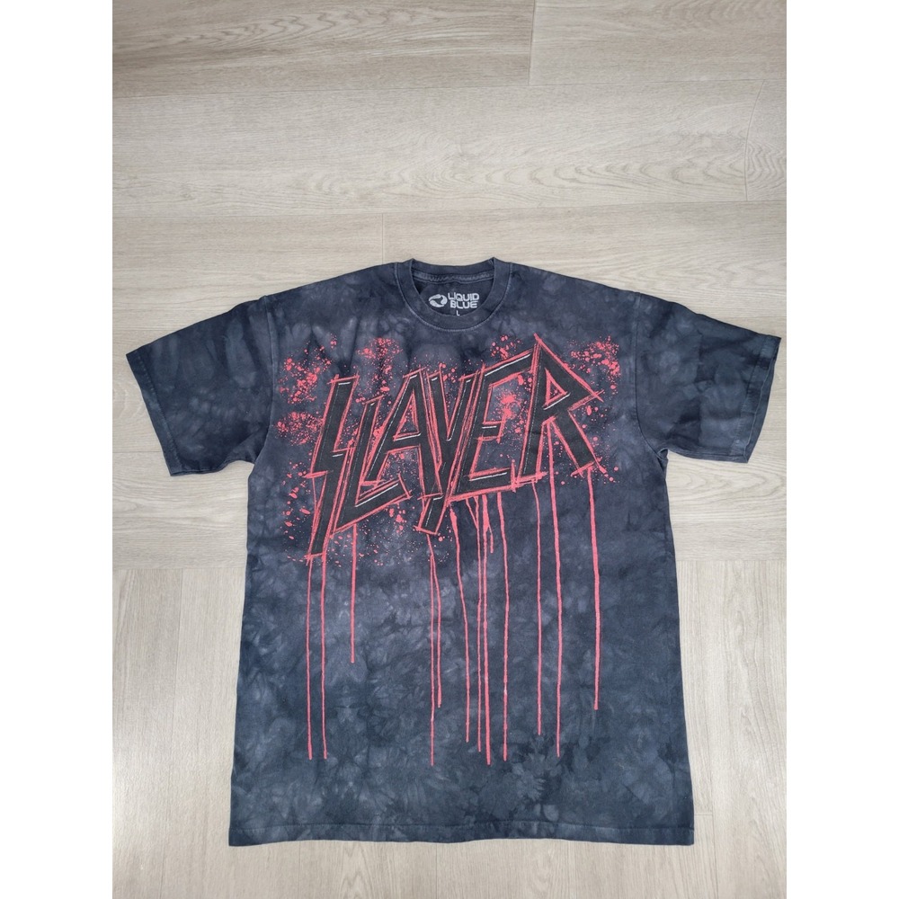 Slayer Bleeding Logo Tie Dye Graphic Band T Shirt Liquid Blue Men's Size Large